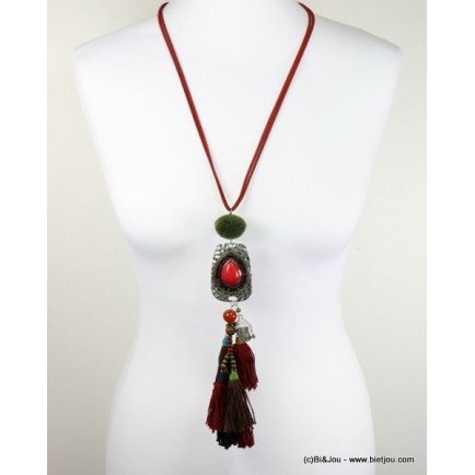 sautoir bouddha pompon 0116579 rouge