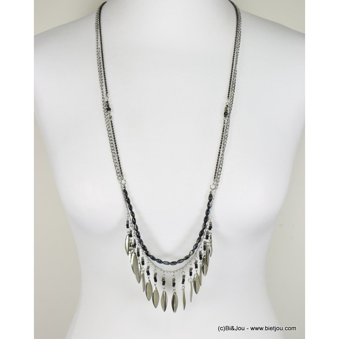 parure sautoir avec boucles d'oreilles plumes métallisées chaînes fines 0117224 noir parure sautoir avec boucles d'oreilles plumes métallisées chaînes fines 0117224 noir