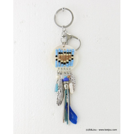 porte-clés bijou-de-sac gypsy plume véritable tassel métallique 0817012 bleu