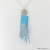 collier pendentif frange simili-cuir rosace filigrane 0117269 bleu turquoise