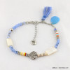 Bracelet de pied en perles avec nacre et coquillage métallique bleu Bracelet de pied en perles avec nacre et coquillage métallique bleu
