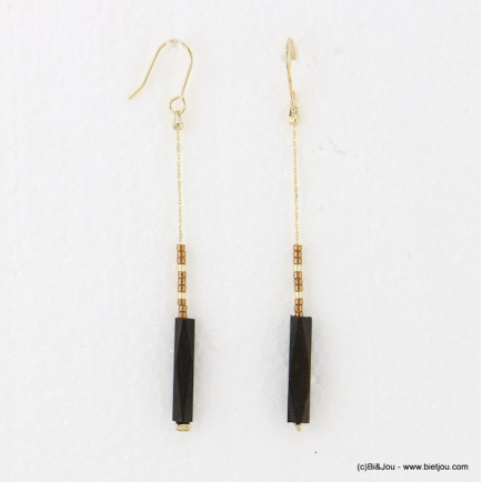 boucles d'oreilles pendante bois rocaille fermoir hameçon 0317599 marron