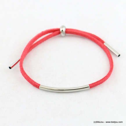 Bracelet coloré en faux-daim coulissant rouge corail