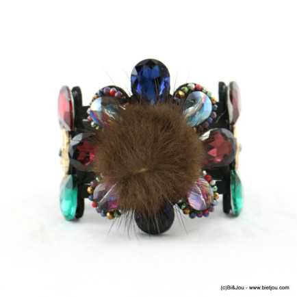 bracelet manchette aimanté fleur strass coloré boule de poil 0217929
