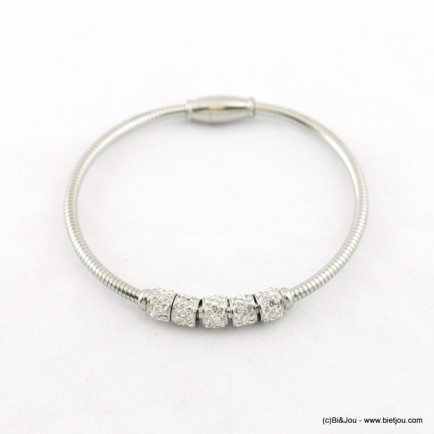 bracelet acier inoxydable aimanté charms strass 0218079 blanc