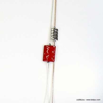 sautoir femme double-rangs pièces métalliques colorées 0118164 rouge