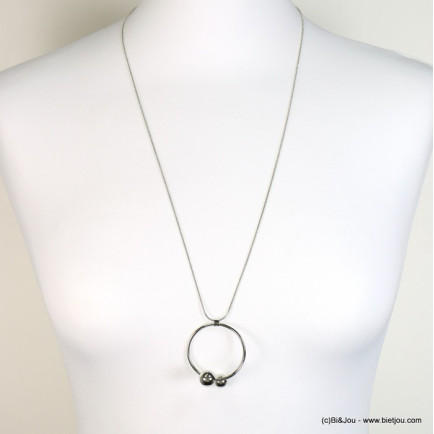 sautoir anneau métallique billes métal ou imitation perle 0118181