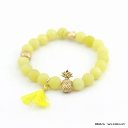 bracelet élastique billes pierre naturelle 8mm ananas métal 0218100 jaune