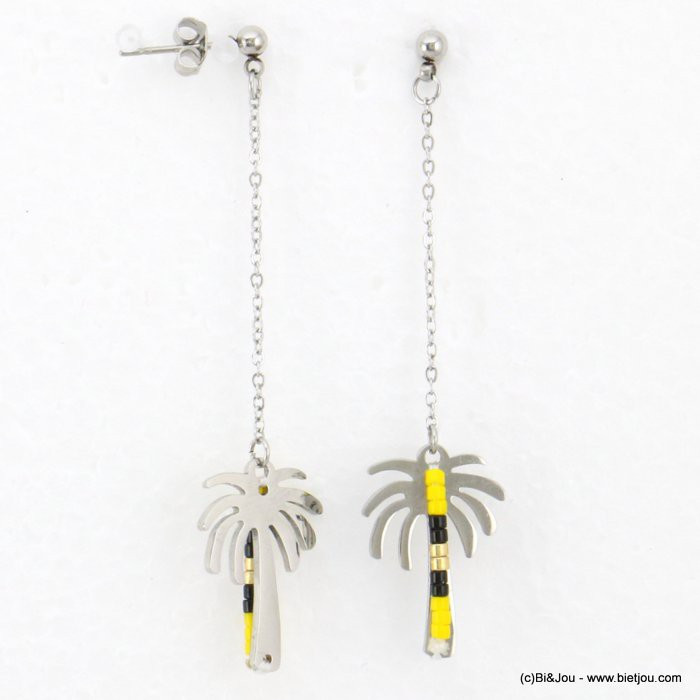 boucles d'oreilles palmier femme acier inoxydable perles rocaille 0318194 jaune
