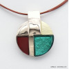 collier pendentif géométrique tricolore résine colorée cables multi-brins 0118528 multi