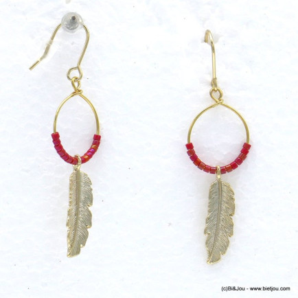 boucles d'oreilles minimaliste plume métal rocaille 0318601