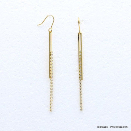 boucles d'oreilles femme minimaliste tige métal chaîne strass 0318646