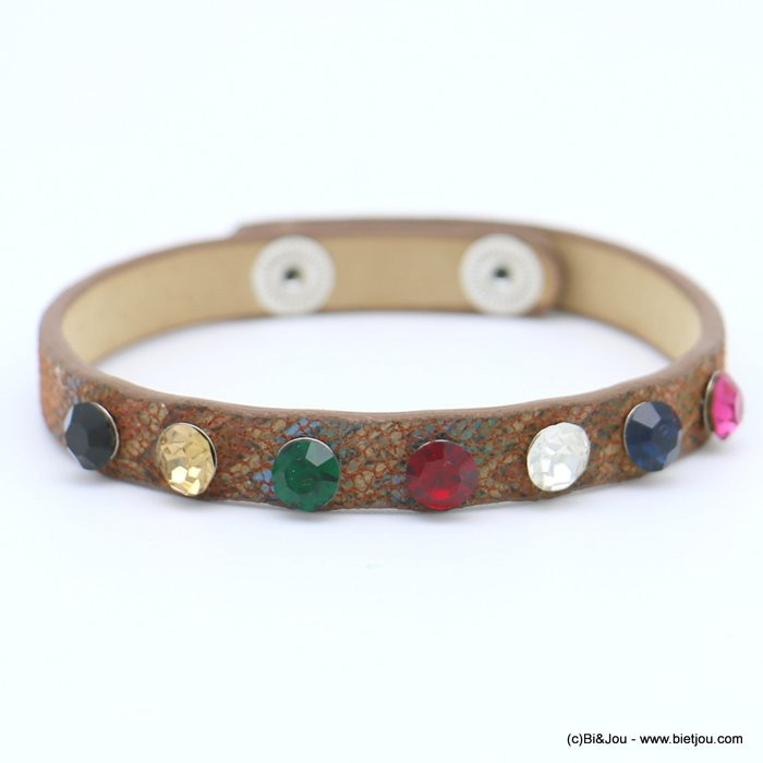 bracelet simili-cuir strass coloré réglable boutons pression 0218573 bracelet simili-cuir strass coloré réglable boutons pression 0218573