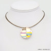 collier pendentif géométrique rond métal coloré câble multi-brins femme 0119045