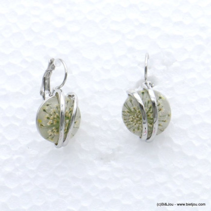 boucles d'oreilles fleurs séchées résine métal coloré femme 0319022 boucles d'oreilles fleurs séchées résine métal coloré femme 0319022