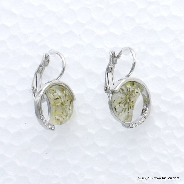 boucles d'oreilles fleurs séchées résine métal coloré femme 0319024 boucles d'oreilles fleurs séchées résine métal coloré femme 0319024