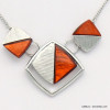 collier pendentif géométrique résine coloré métal femme 0119039 rouge corail