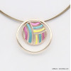 collier pendentif géométrique abstrait métal coloré câble multi-brins femme 0119046 multi