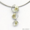 collier pendentif fleurs séchées strass résine métal coloré câble multi-brins femme 0119051 blanc