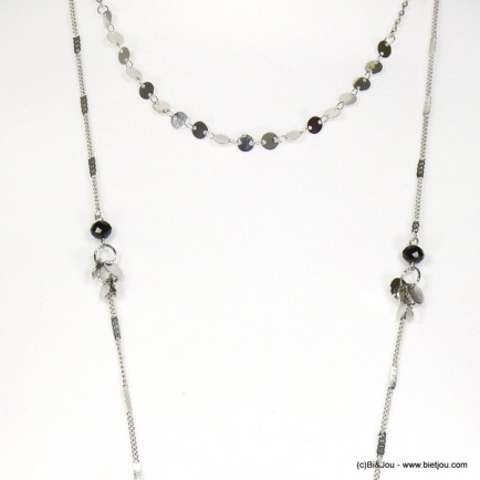 sautoir layering double-niveaux sequin chaînes fines métal cristal 0118628 noir sautoir layering double-niveaux sequin chaînes fines métal cristal 0118628 noir