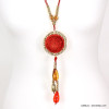 sautoir pendentif métal disque rotin tressé perles gouttes résine 0119006 rouge sautoir pendentif métal disque rotin tressé perles gouttes résine 0119006 rouge