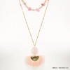 sautoir multi-rangs pendentif éventail de pompon fil éclats de pierre 0119089 rose sautoir multi-rangs pendentif éventail de pompon fil éclats de pierre 0119089 rose