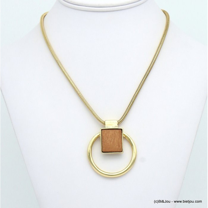 collier court géométrique anneau métal carré bois femme 0119078 collier court géométrique anneau métal carré bois femme 0119078