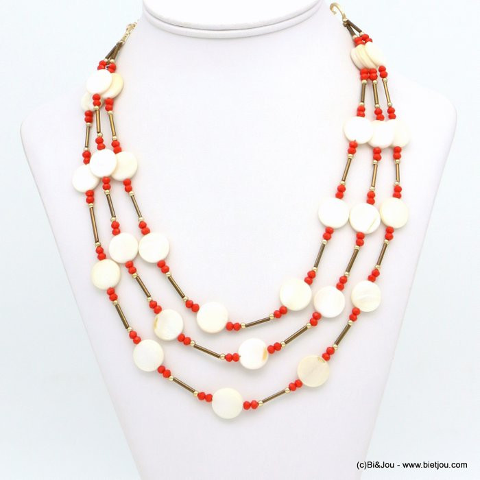 collier multi-rangs pièces de nacre tubes verre cristal femme 0119192 collier multi-rangs pièces de nacre tubes verre cristal femme 0119192