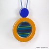 sautoir pendentif rond anneau résine rayure coloré vintage 0119178 bleu
