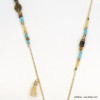 sautoir coquillage cauri anneau métal pompon fil perles pierre verre cristal nacre 0119185 bleu turquoise