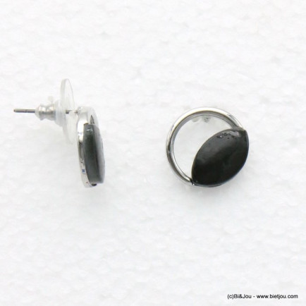 puces d'oreilles perle forme amande résine colorée anneau métal 0319502