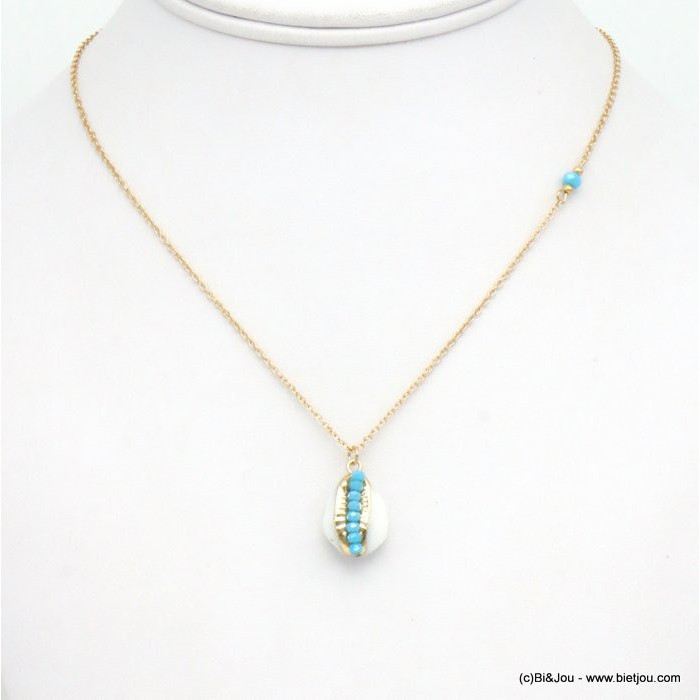 collier bijoux de plage coquillage cauri naturel perles cristal facettées 0119291