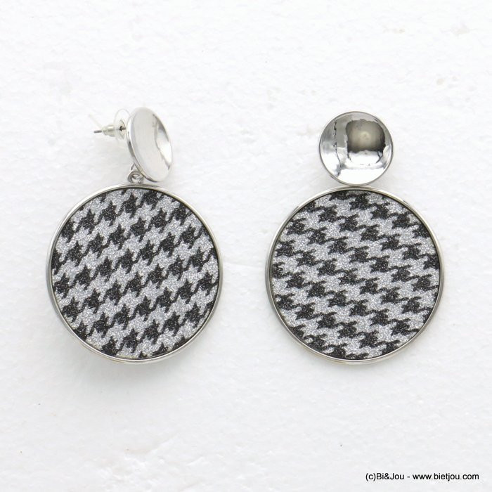 boucles d'oreilles XXL oversize rondes pied-de-poule scintillant métal synthétique 0319593 boucles d'oreilles XXL oversize rondes pied-de-poule scintillant métal synthétique 0319593