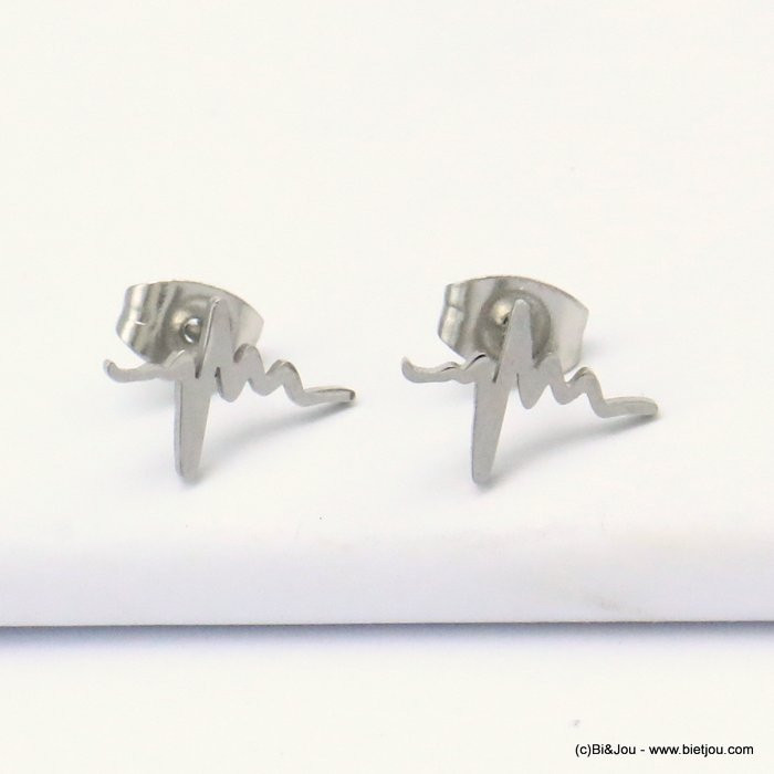 12 paires de puce d'oreilles electrocardiogramme électro acier inoxydable 0319523 argenté