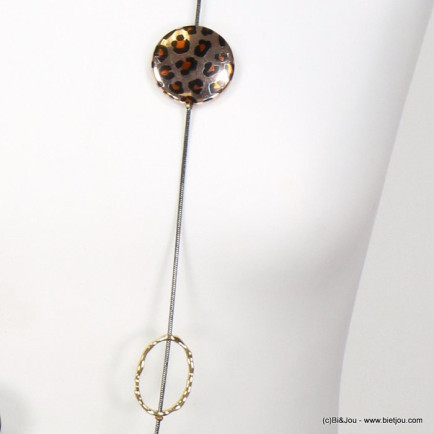 sautoir disque motif léopard résine métallisée anneau métal martelé 0119592 doré/argenté