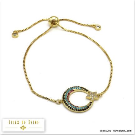 bracelet lune étoile métal strass coloré 0219513