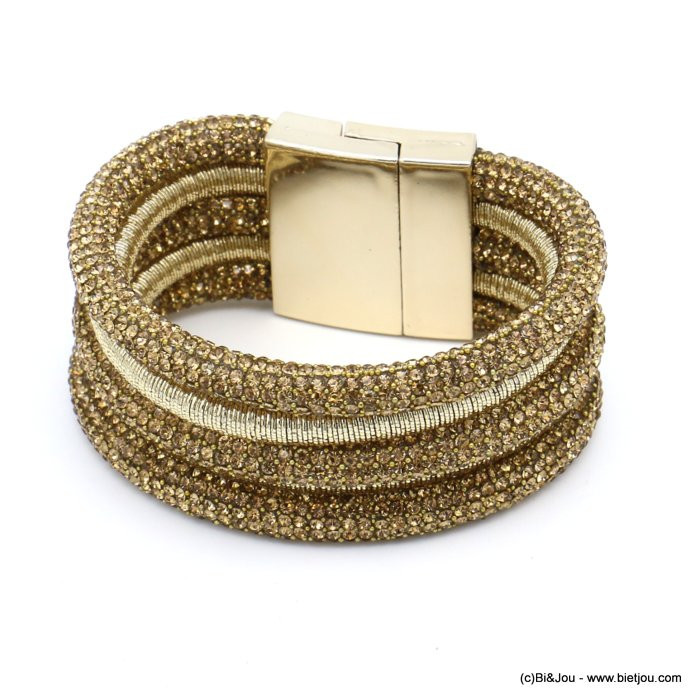 bracelet manchette aimanté multi-brins tube strass fil métallisé 0219538