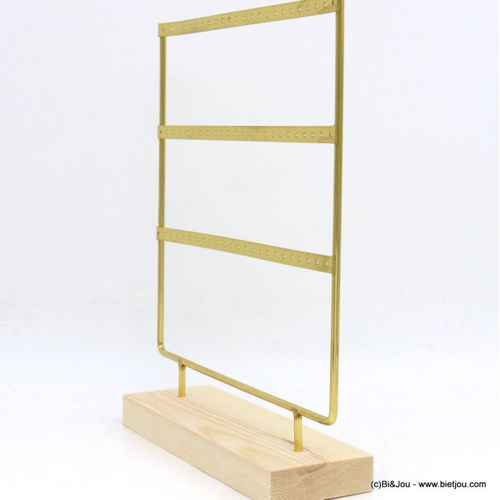 présentoir métal pour boucles d'oreilles avec socle bois détachable 0619611 doré