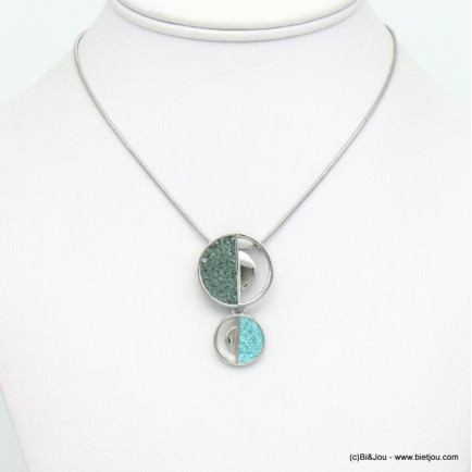 collier pendentif géométrique rond métal strass coloré 0120036