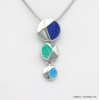 collier pendentif géométrique dégradé disque métal strass coloré 0120037 bleu foncé