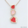 collier pendentif géométrique métal strass coloré 0120043 rouge corail