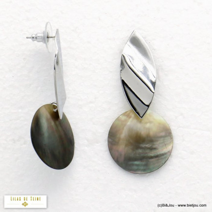 boucles d'oreilles pétale métal bouton nacre 0320027 boucles d'oreilles pétale métal bouton nacre 0320027