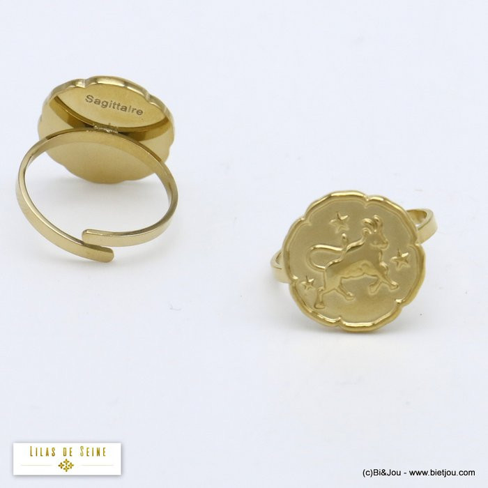 12 bagues signe astrologique astro zodiaque constellation acier inoxydable + présentoir bois offert 0420027 doré