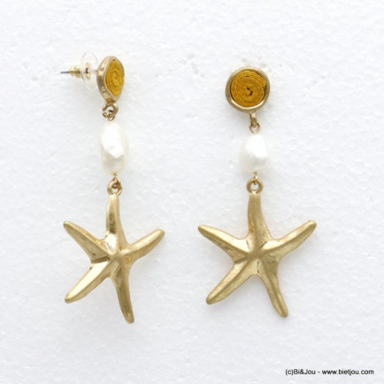 boucles d'oreilles plage étoile de mer métal perle eau douce suédine femme 0320138
