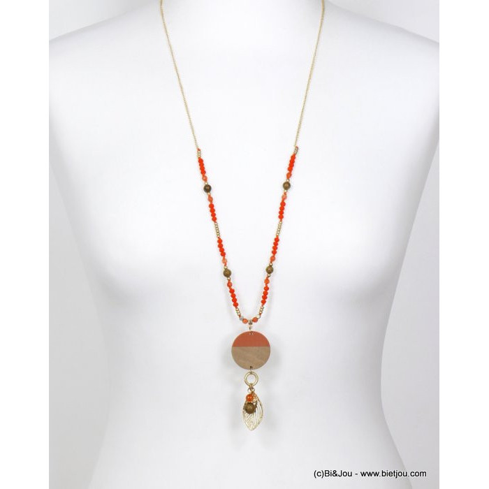 sautoir plage pendentif bois resine colorée feuille métal cristal femme 0120086 sautoir plage pendentif bois resine colorée feuille métal cristal femme 0120086