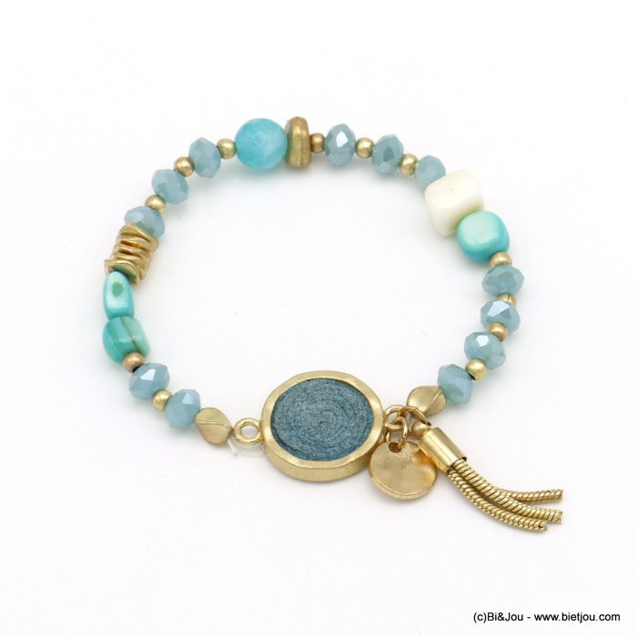 bracelet plage élastique cristal pierre nacre suédine métal vieilli pompon chaînette serpent femme 0220088 bracelet plage élastique cristal pierre nacre suédine métal vieilli pompon chaînette serpent femme 0220088