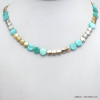 collier plage boutons nacre métal femme 0120124 bleu turquoise