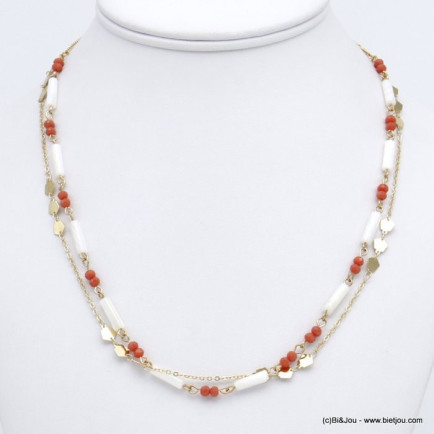 collier double-rang tubes nacre pentagones métal cristal coloré femme 0120150 collier double-rang tubes nacre pentagones métal cristal coloré femme 0120150