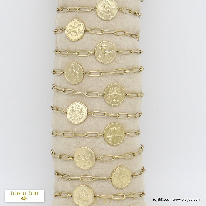 12 bracelets signes astrologique zodiaque constellation acier inoxydable + coussin de présentation offert 0220095 doré