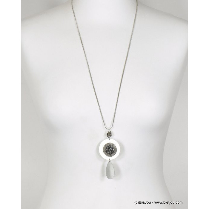 sautoir contemporain métal brossé pendentif rond goutte strass femme 0120534 sautoir contemporain métal brossé pendentif rond goutte strass femme 0120534